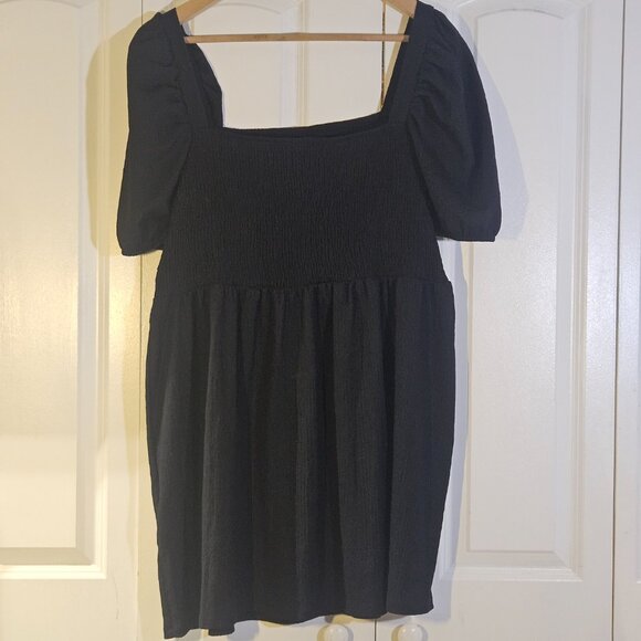 H&M Women’s Dress XXL Black Smocked Babydoll Puff Sleeve Cottagecore Minimalist - Picture 6 of 8
